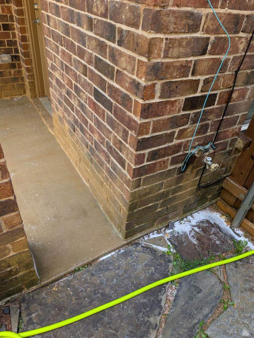 Brick walkway before softwashing