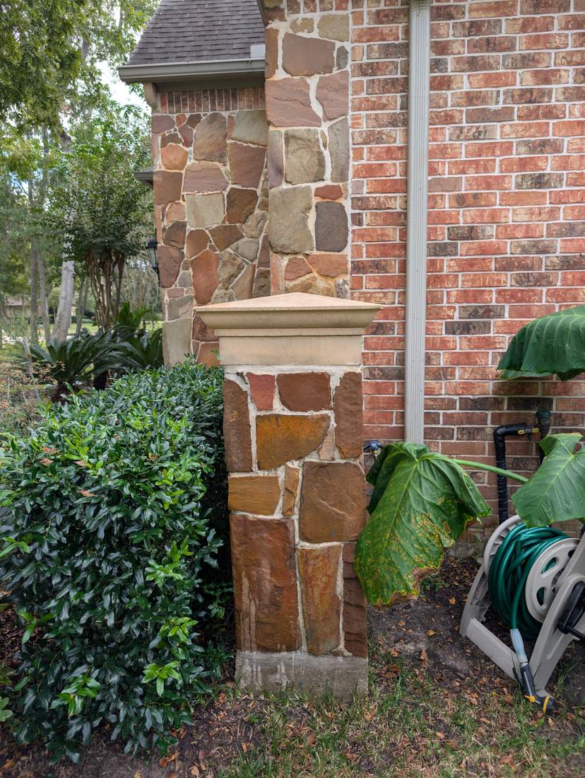 Stone pillar cap after softwashing