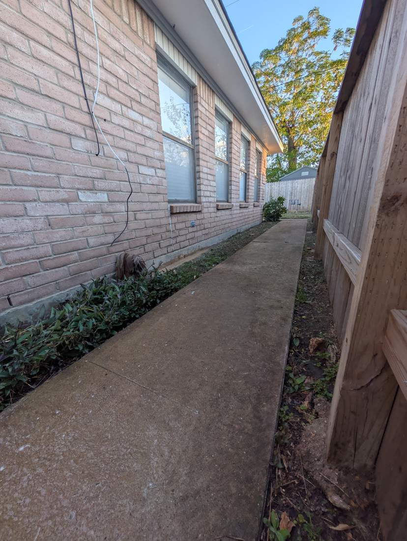 Exterior brick wall after softwashing