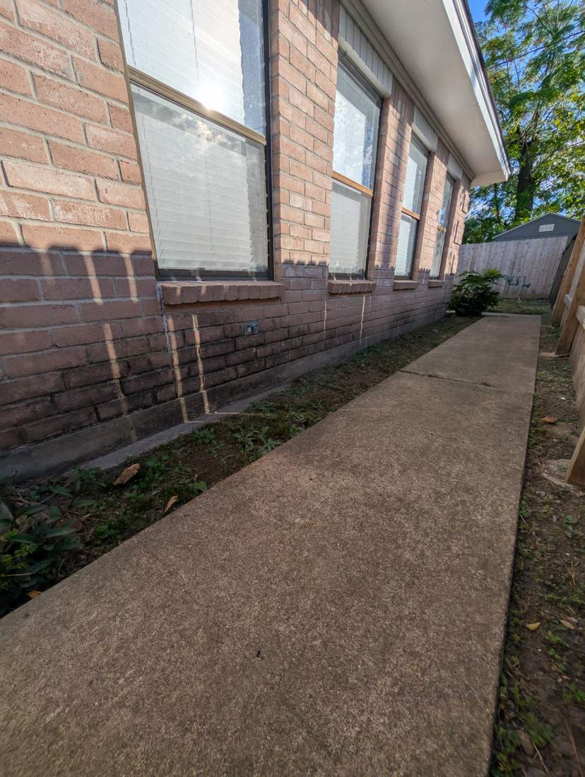 Exterior brick wall before softwashing